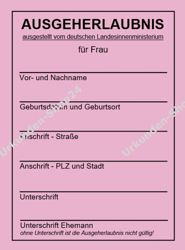 Ausgeherlaubnis ehefrau - ausgeherlaubnis,